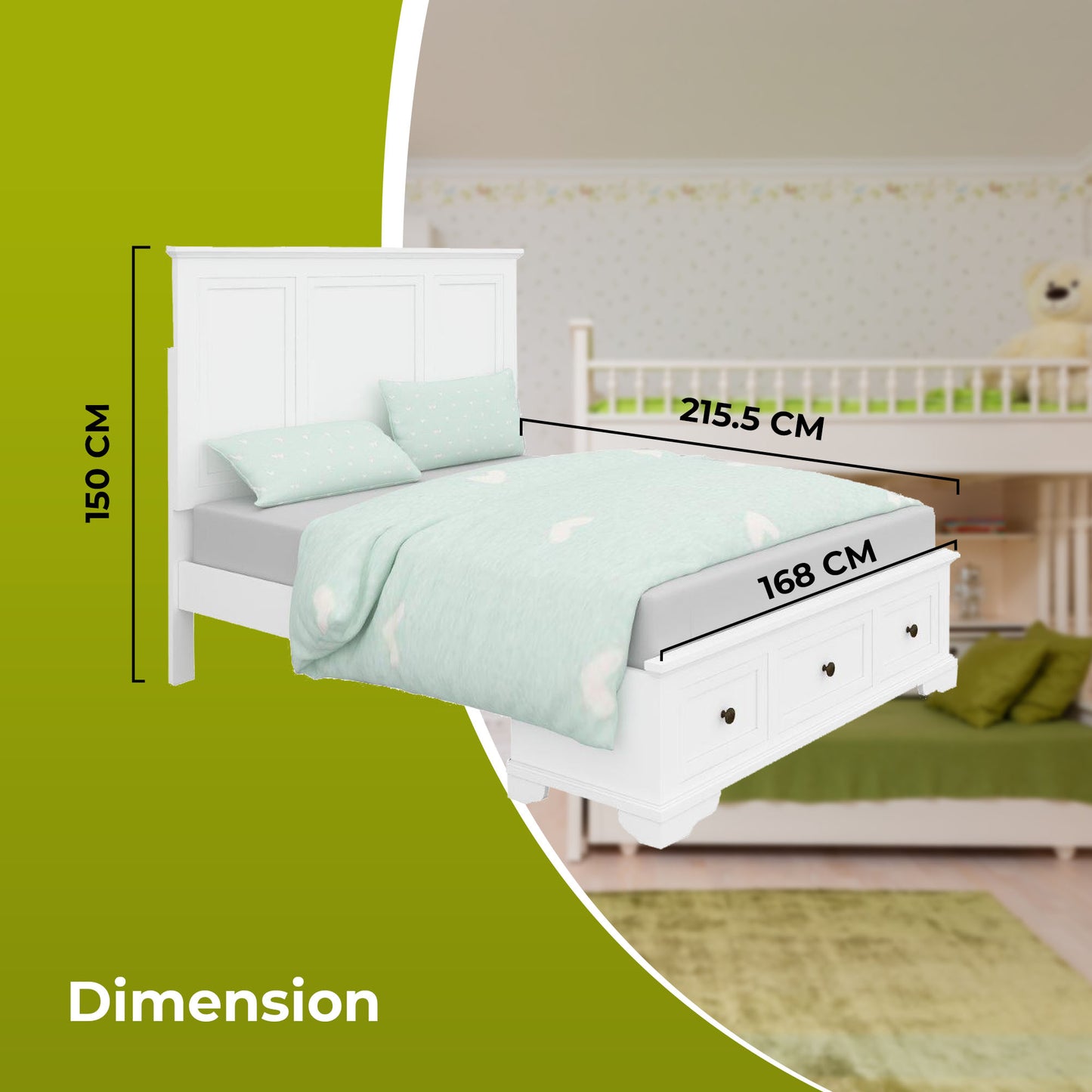 Celosia Queen Size Bed Frame Timber Mattress Base With Storage Drawers - White - Cosy Abode