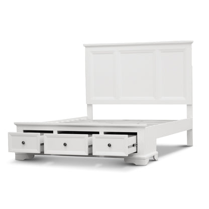 Celosia Queen Size Bed Frame Timber Mattress Base With Storage Drawers - White - Cosy Abode