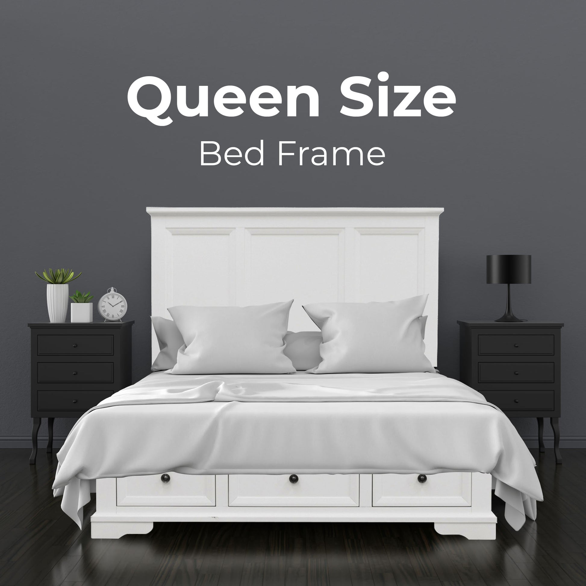 Celosia Queen Size Bed Frame Timber Mattress Base With Storage Drawers - White - Cosy Abode