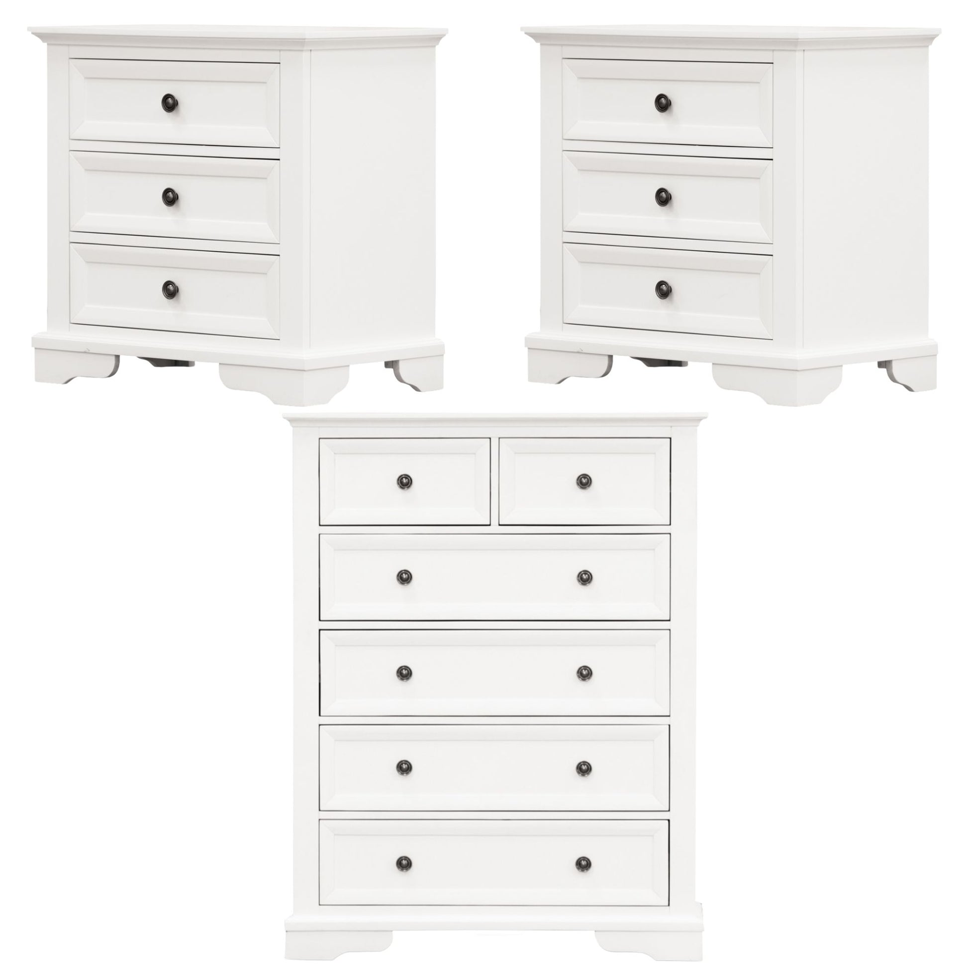 Celosia 2pc Bedside Tallboy 3pc Bedroom Set Nightstand Storage Cabinet - White - Cosy Abode