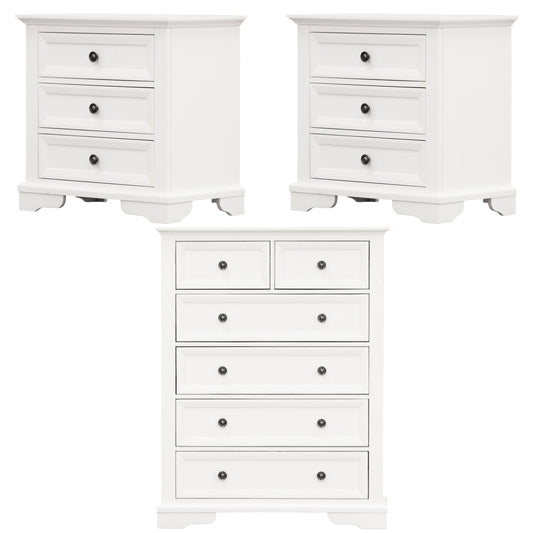 Celosia 2pc Bedside Tallboy 3pc Bedroom Set Nightstand Storage Cabinet - White - Cosy Abode