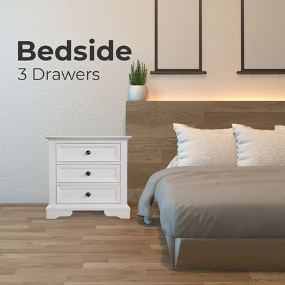 Celosia 2pc Bedside Tallboy 3pc Bedroom Set Nightstand Storage Cabinet - White - Cosy Abode