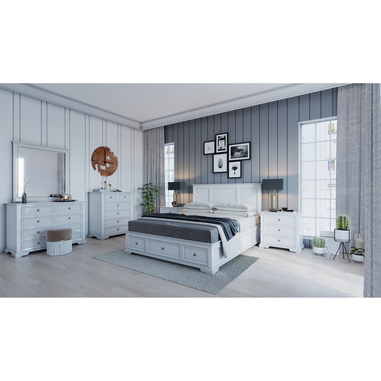 Celosia 2pc Bedside Tallboy 3pc Bedroom Set Nightstand Storage Cabinet - White - Cosy Abode