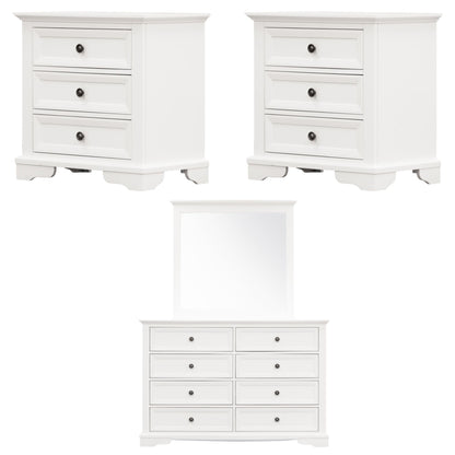 Celosia 4pc Bedside Dresser Mirror Bedroom Chest of Drawers Set Cabinet - White - Cosy Abode