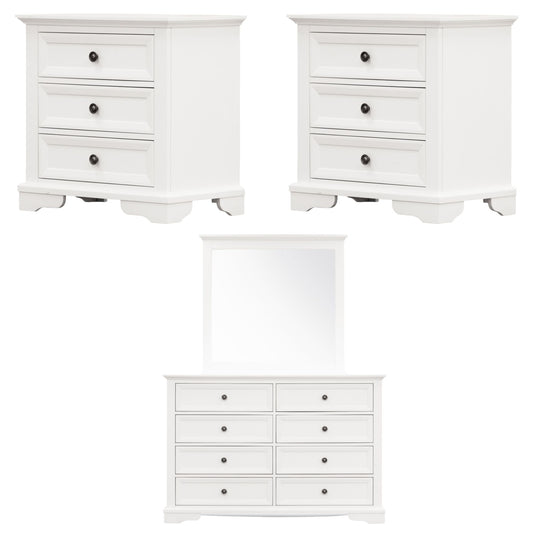 Celosia 4pc Bedside Dresser Mirror Bedroom Chest of Drawers Set Cabinet - White - Cosy Abode