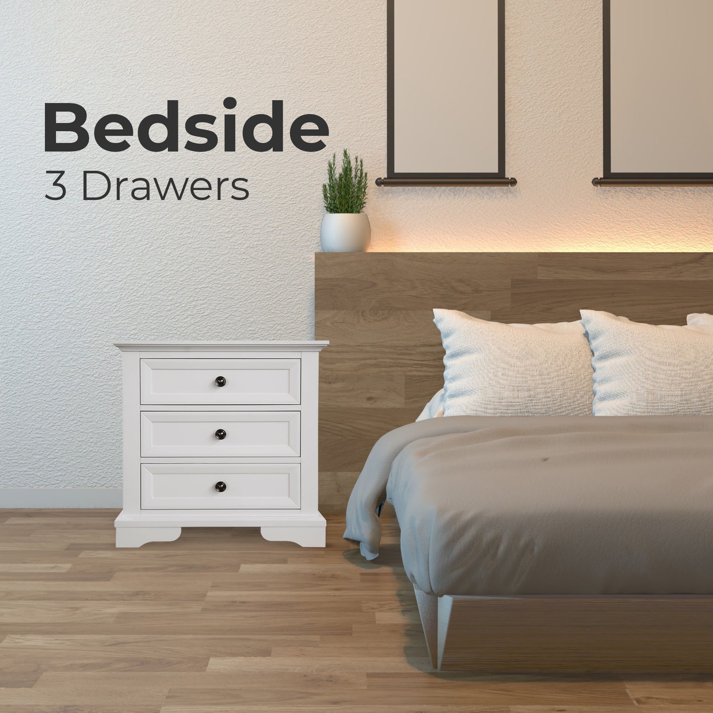 Celosia 4pc Bedside Dresser Mirror Bedroom Chest of Drawers Set Cabinet - White - Cosy Abode