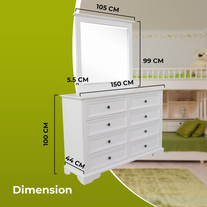 Celosia 4pc Bedside Dresser Mirror Bedroom Chest of Drawers Set Cabinet - White - Cosy Abode