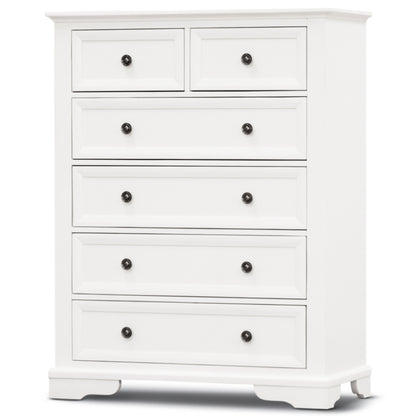 Celosia Tallboy 6 Chest of Drawers Solid Acacia Wood Bed Storage Cabinet - White - Cosy Abode