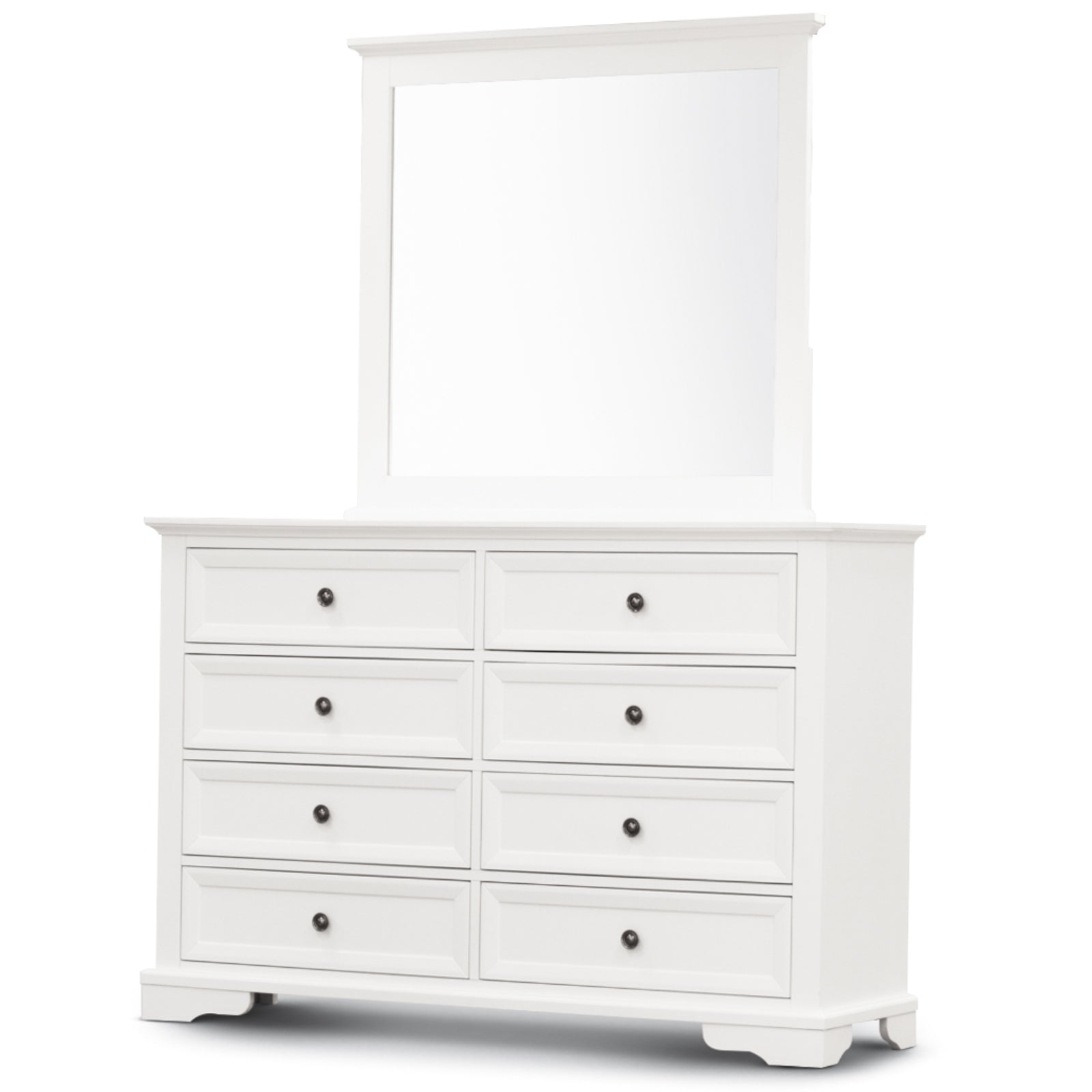 Celosia Dresser Mirror 8 Chest of Drawers Bedroom Timber Storage Cabinet - White - Cosy Abode