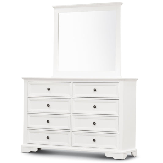 Celosia Dresser Mirror 8 Chest of Drawers Bedroom Timber Storage Cabinet - White - Cosy Abode