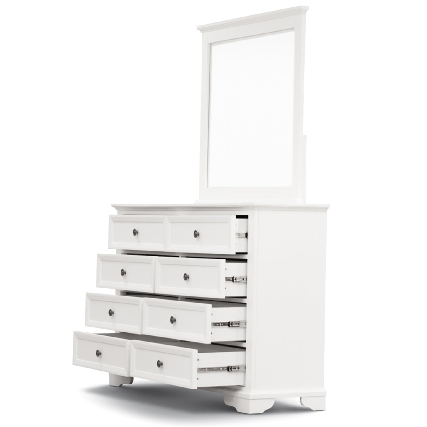 Celosia Dresser Mirror 8 Chest of Drawers Bedroom Timber Storage Cabinet - White - Cosy Abode