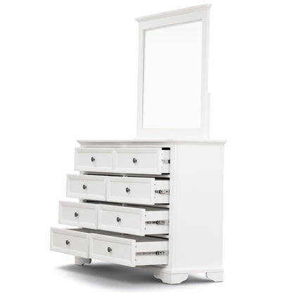 Celosia Dresser Mirror 8 Chest of Drawers Bedroom Timber Storage Cabinet - White - Cosy Abode