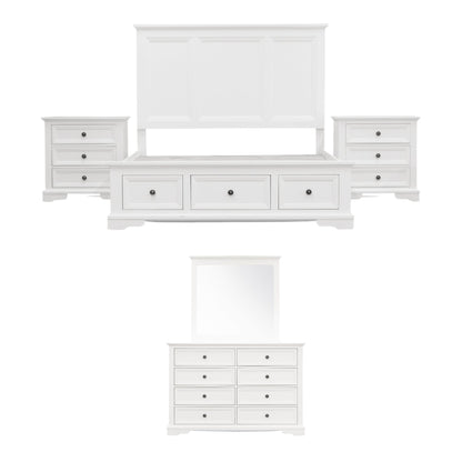 Celosia 5pc King Bed Frame Bedroom Suite Bedside Dresser Mirror Package - White - Cosy Abode