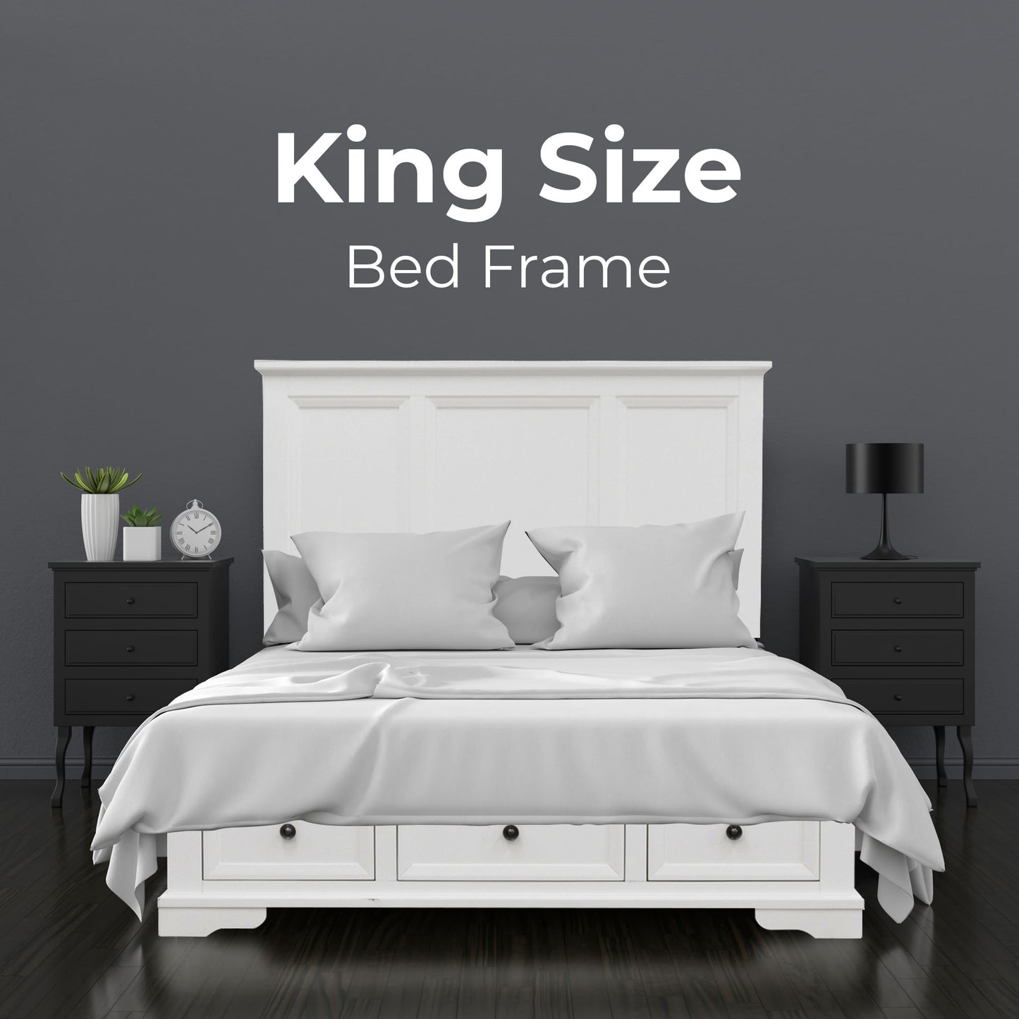 Celosia 5pc King Bed Frame Bedroom Suite Bedside Dresser Mirror Package - White - Cosy Abode