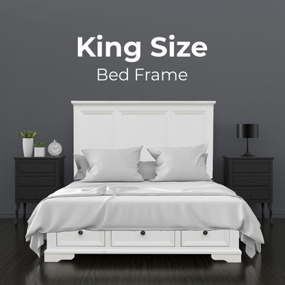 Celosia 5pc King Bed Frame Bedroom Suite Bedside Dresser Mirror Package - White - Cosy Abode