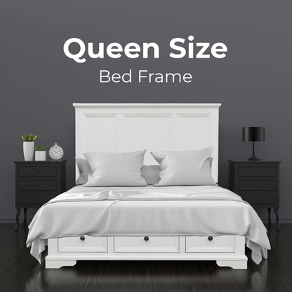 Celosia 5pc Queen Bed Frame Bedroom Suite Bedside Dresser Mirror Package - White - Cosy Abode