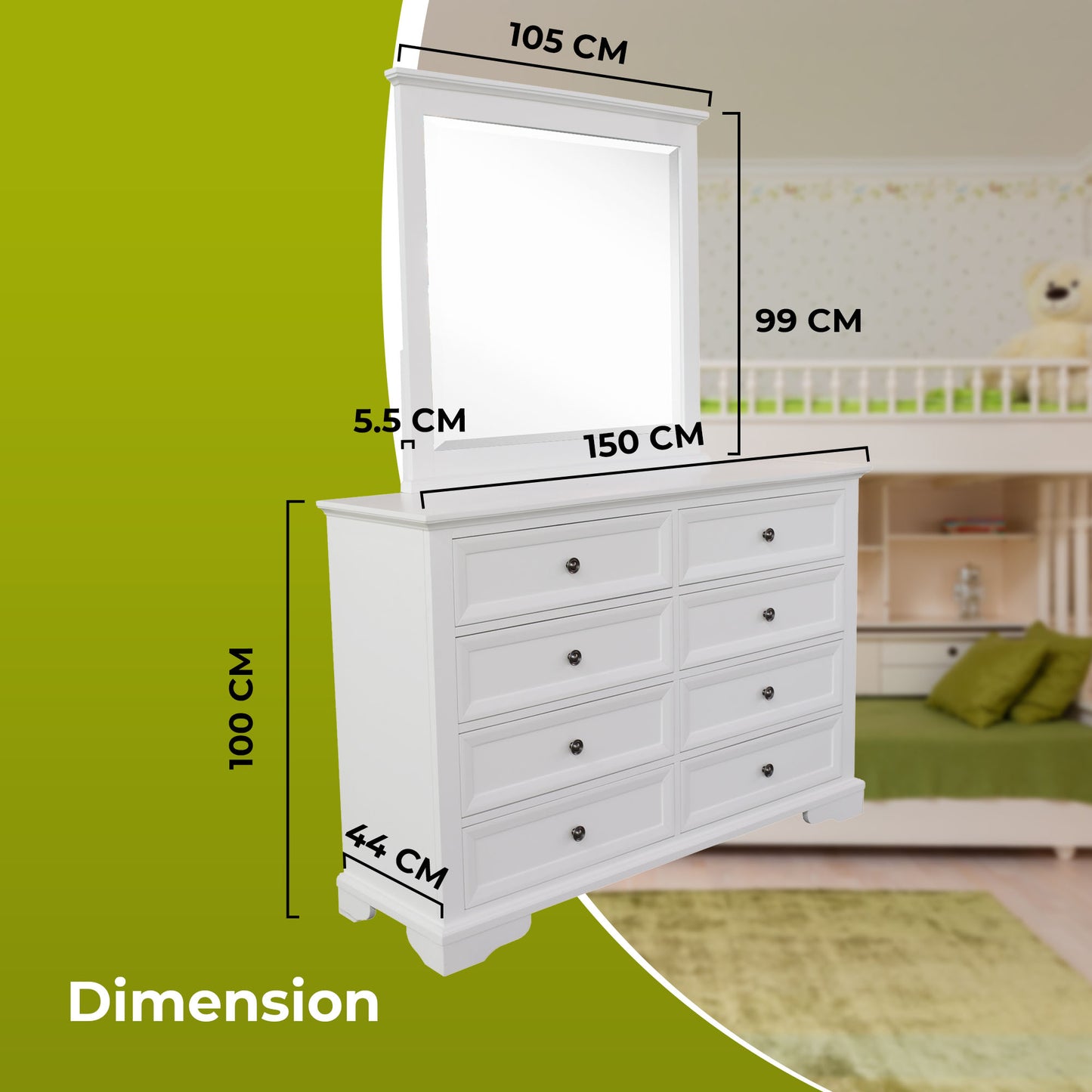 Celosia 5pc Queen Bed Frame Bedroom Suite Bedside Dresser Mirror Package - White - Cosy Abode