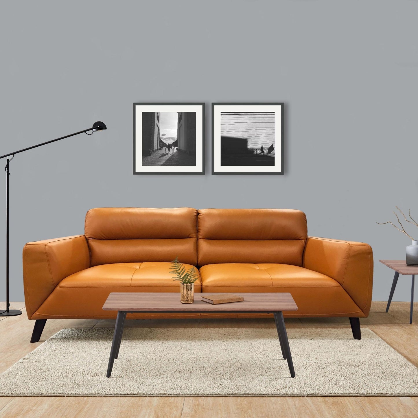 Downy  Genuine Leather Sofa 2 Seater Upholstered Lounge Couch - Tangerine - Cosy Abode