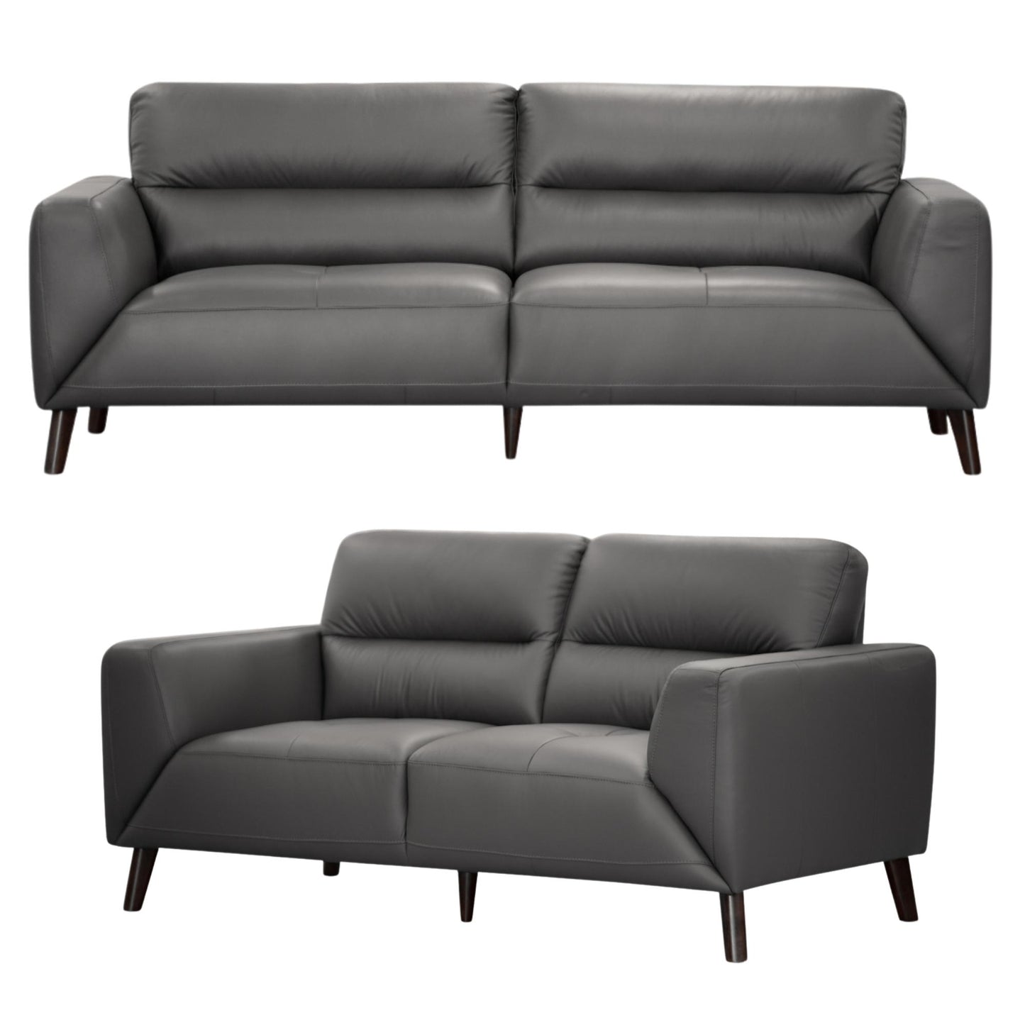 Downy  Genuine Leather Sofa Set 3 + 2 Seater Upholstered Lounge Couch - Gunmetal - Cosy Abode