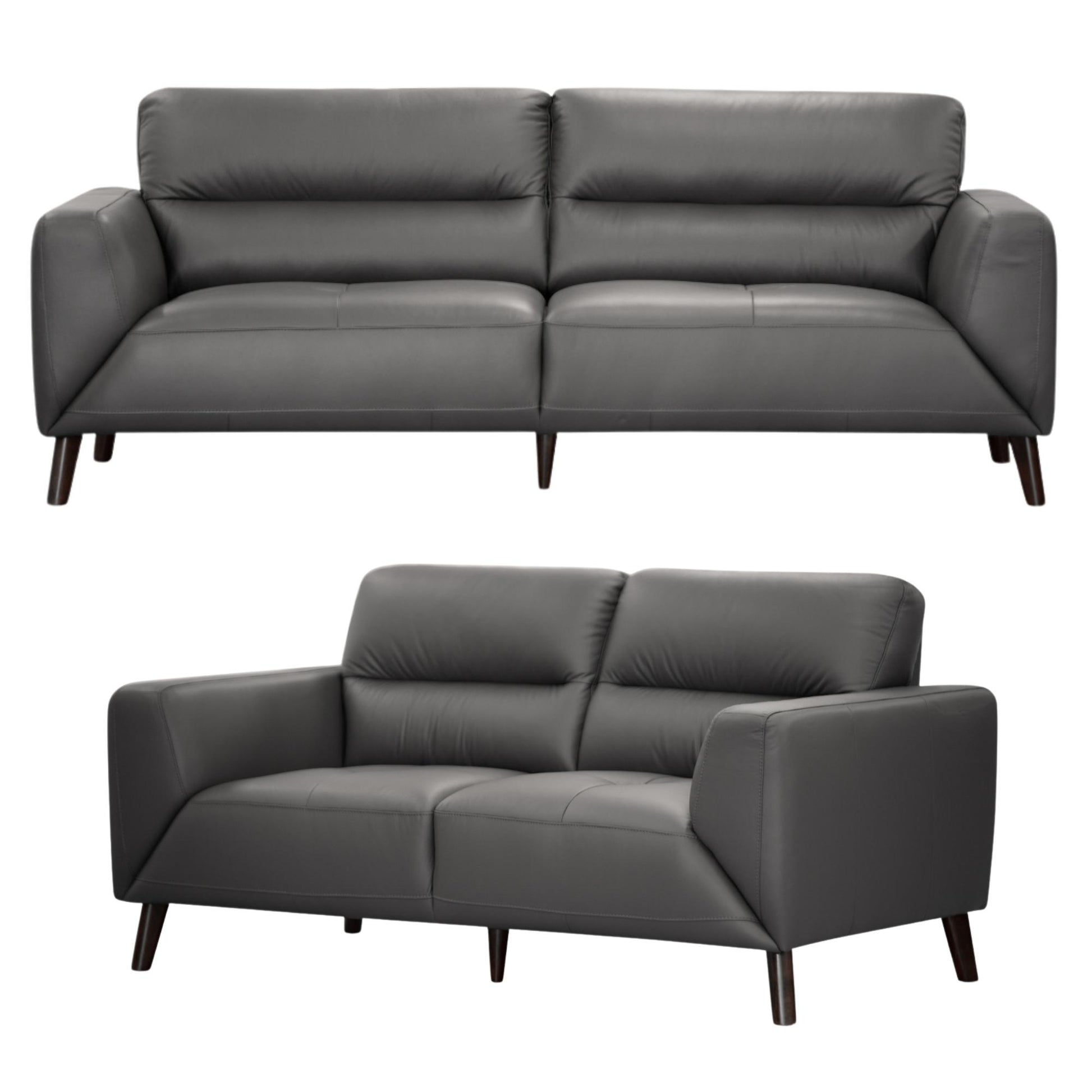 Downy  Genuine Leather Sofa Set 3 + 2 Seater Upholstered Lounge Couch - Gunmetal - Cosy Abode