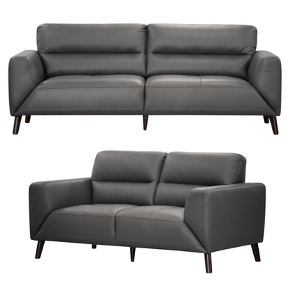 Downy  Genuine Leather Sofa Set 3 + 2 Seater Upholstered Lounge Couch - Gunmetal - Cosy Abode