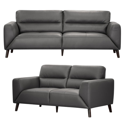 Downy  Genuine Leather Sofa Set 3 + 2 Seater Upholstered Lounge Couch - Gunmetal - Cosy Abode
