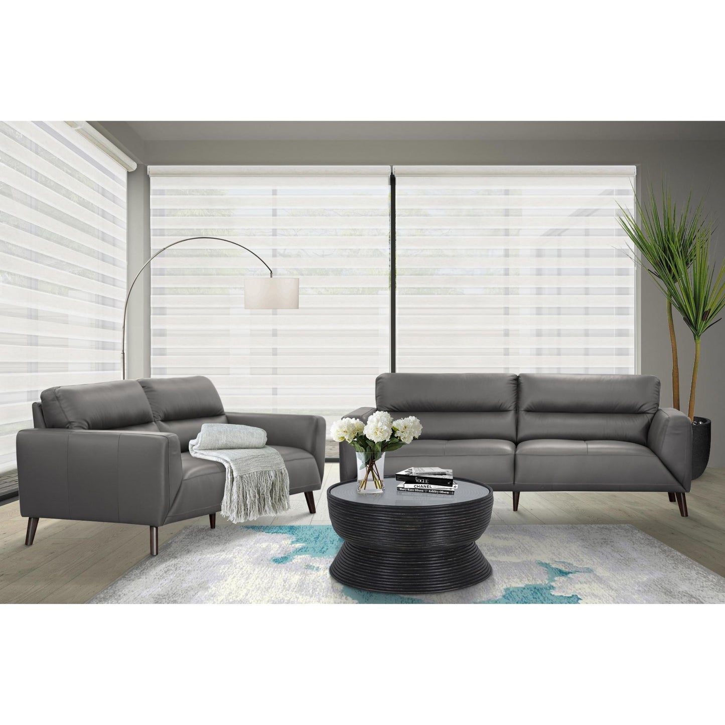 Downy  Genuine Leather Sofa Set 3 + 2 Seater Upholstered Lounge Couch - Gunmetal - Cosy Abode