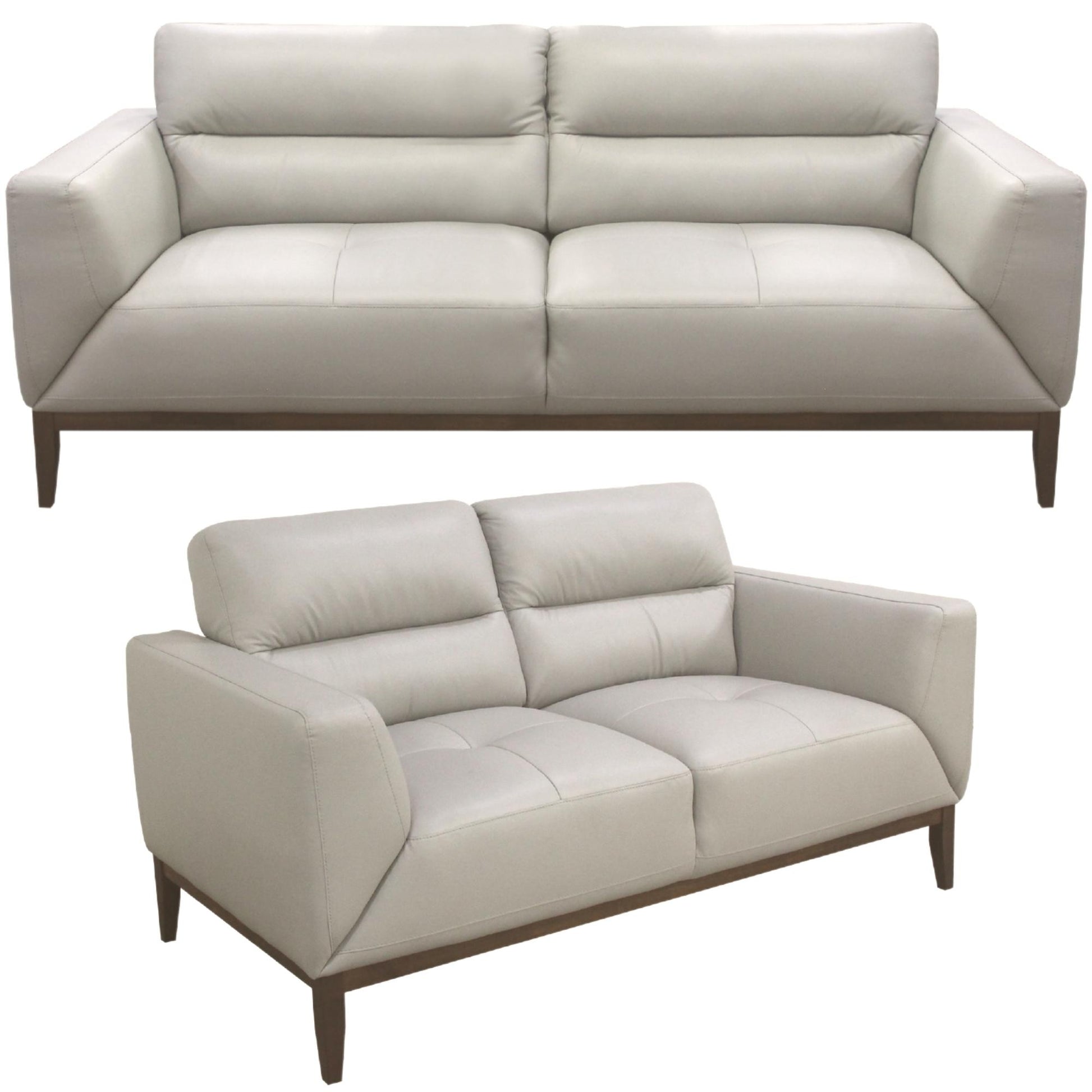 Downy  Genuine Leather Sofa Set 3 + 2 Seater Upholstered Lounge Couch - Silver - Cosy Abode