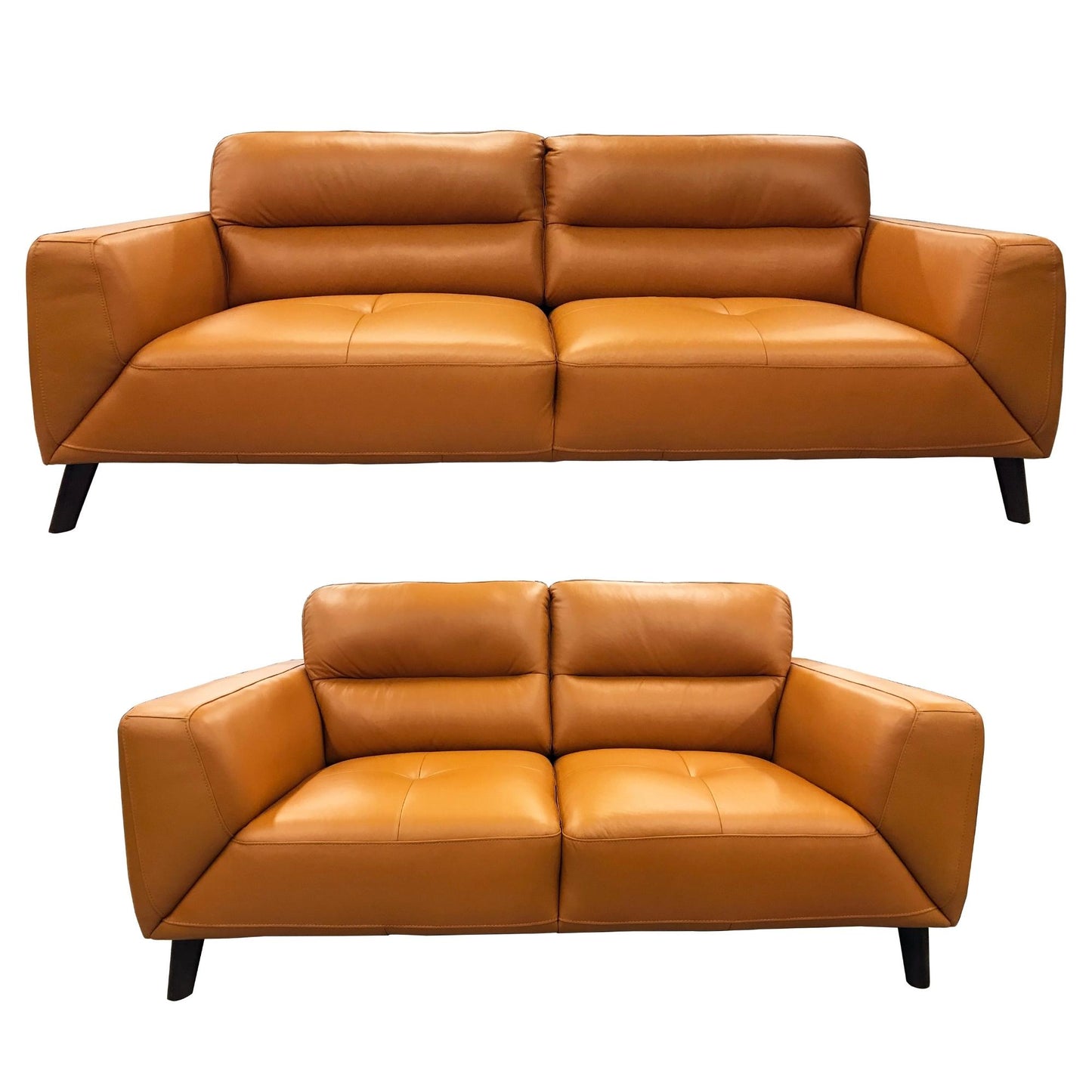 Downy  Genuine Leather Sofa Set 3 + 2 Seater Upholstered Lounge Couch Tangerine - Cosy Abode