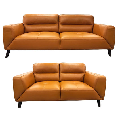 Downy  Genuine Leather Sofa Set 3 + 2 Seater Upholstered Lounge Couch Tangerine - Cosy Abode