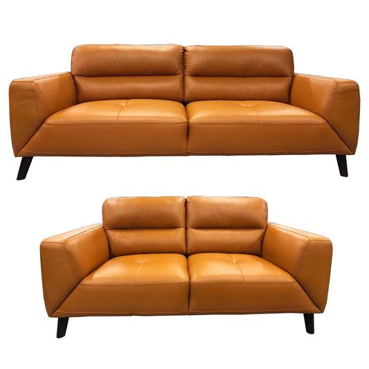 Downy  Genuine Leather Sofa Set 3 + 2 Seater Upholstered Lounge Couch Tangerine - Cosy Abode