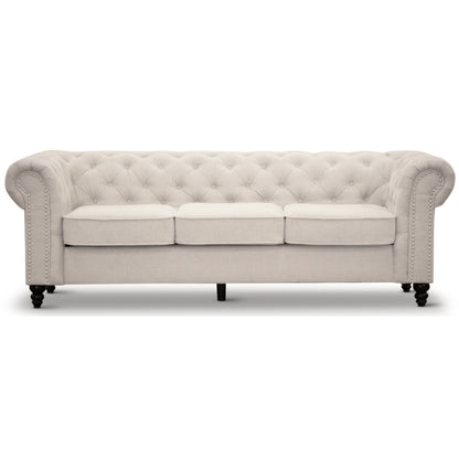 Mellowly 3 Seater Sofa Fabric Uplholstered Chesterfield Lounge Couch - Beige - Cosy Abode