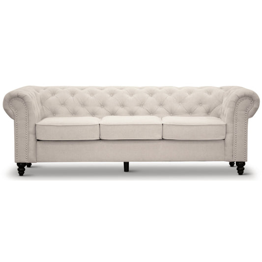 Mellowly 3 Seater Sofa Fabric Uplholstered Chesterfield Lounge Couch - Beige - Cosy Abode