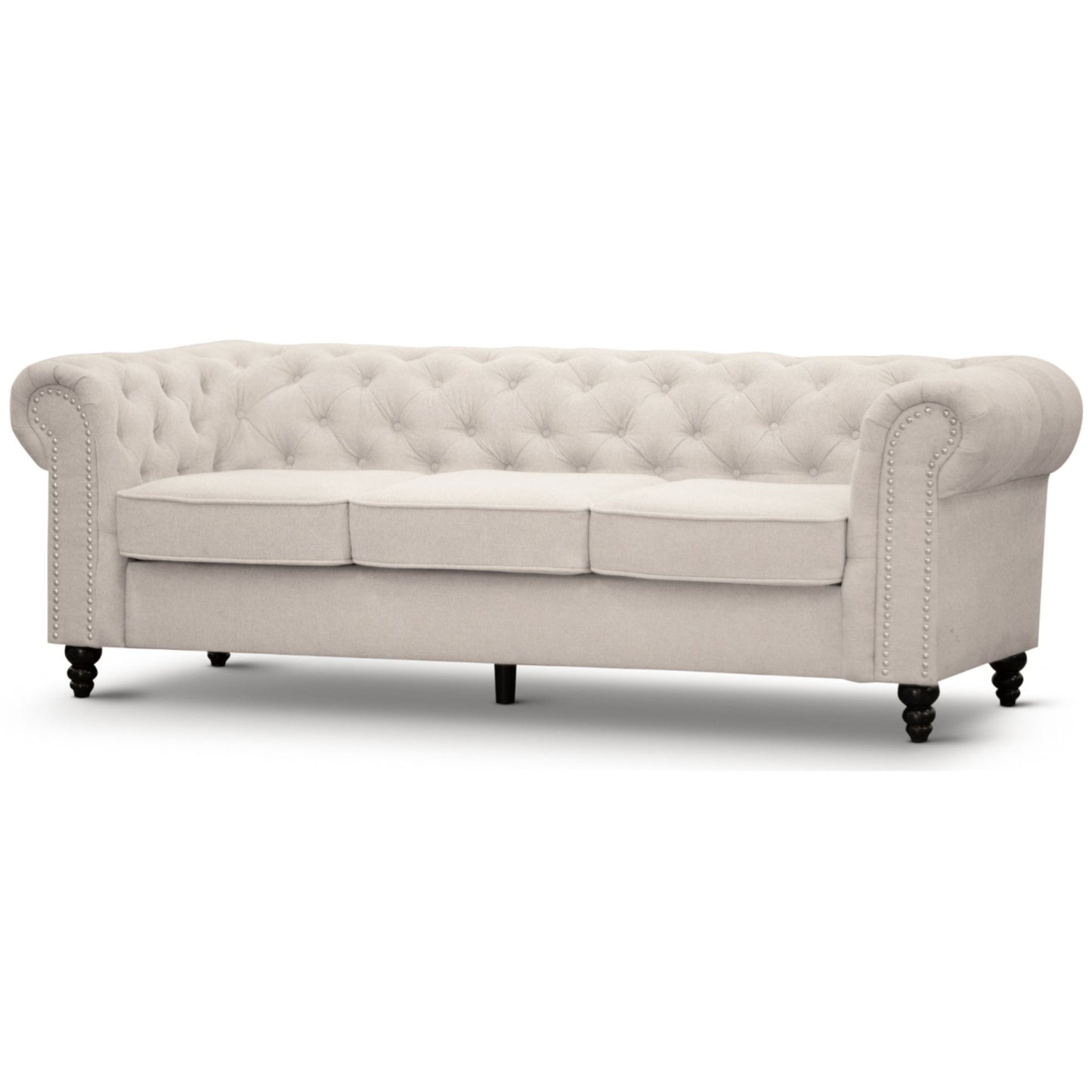 Mellowly 3 Seater Sofa Fabric Uplholstered Chesterfield Lounge Couch - Beige - Cosy Abode