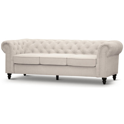 Mellowly 3 Seater Sofa Fabric Uplholstered Chesterfield Lounge Couch - Beige - Cosy Abode