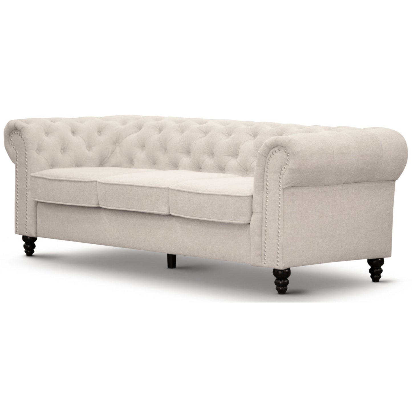 Mellowly 3 Seater Sofa Fabric Uplholstered Chesterfield Lounge Couch - Beige - Cosy Abode