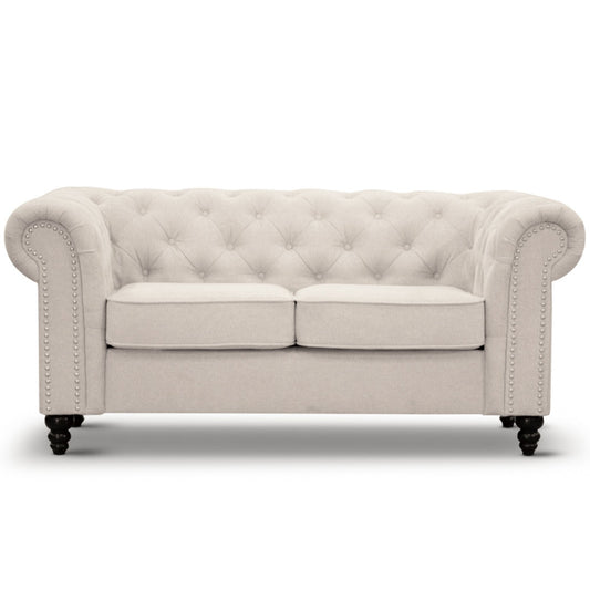 Mellowly 2 Seater Sofa Fabric Uplholstered Chesterfield Lounge Couch - Beige - Cosy Abode