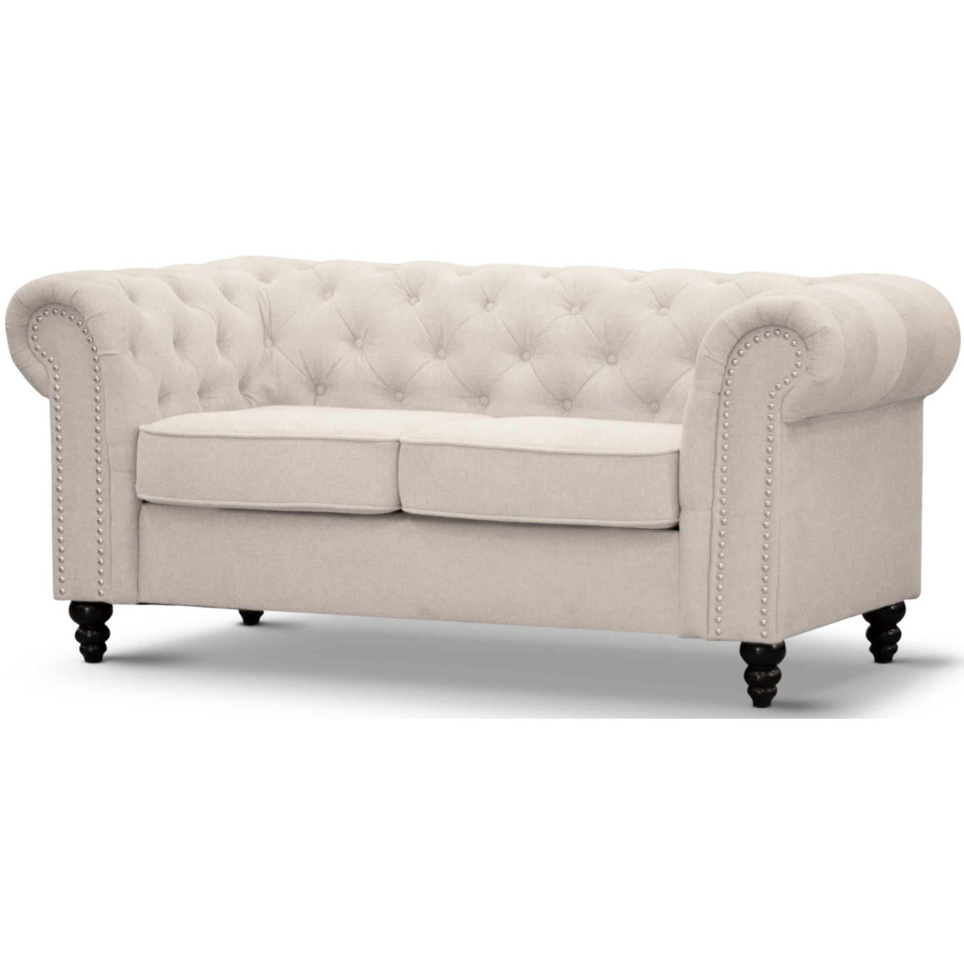 Mellowly 2 Seater Sofa Fabric Uplholstered Chesterfield Lounge Couch - Beige - Cosy Abode