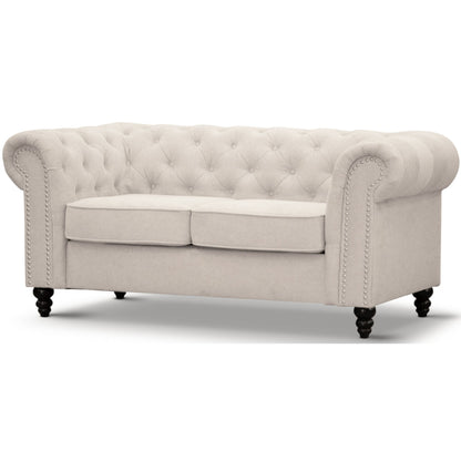 Mellowly 2 Seater Sofa Fabric Uplholstered Chesterfield Lounge Couch - Beige - Cosy Abode