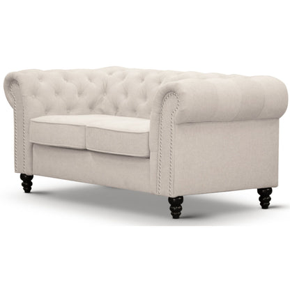 Mellowly 2 Seater Sofa Fabric Uplholstered Chesterfield Lounge Couch - Beige - Cosy Abode