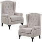 Mellowly Set of 2 Wing Back Chair Sofa Fabric Chesterfield Armchair  - Beige - Cosy Abode