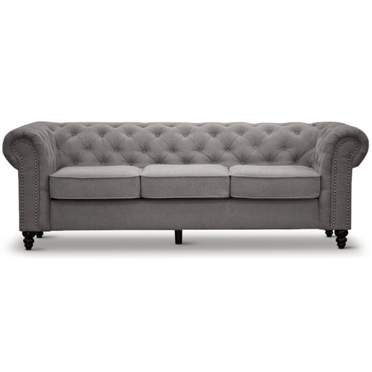 Mellowly 3 Seater Sofa Fabric Uplholstered Chesterfield Lounge Couch - Grey - Cosy Abode