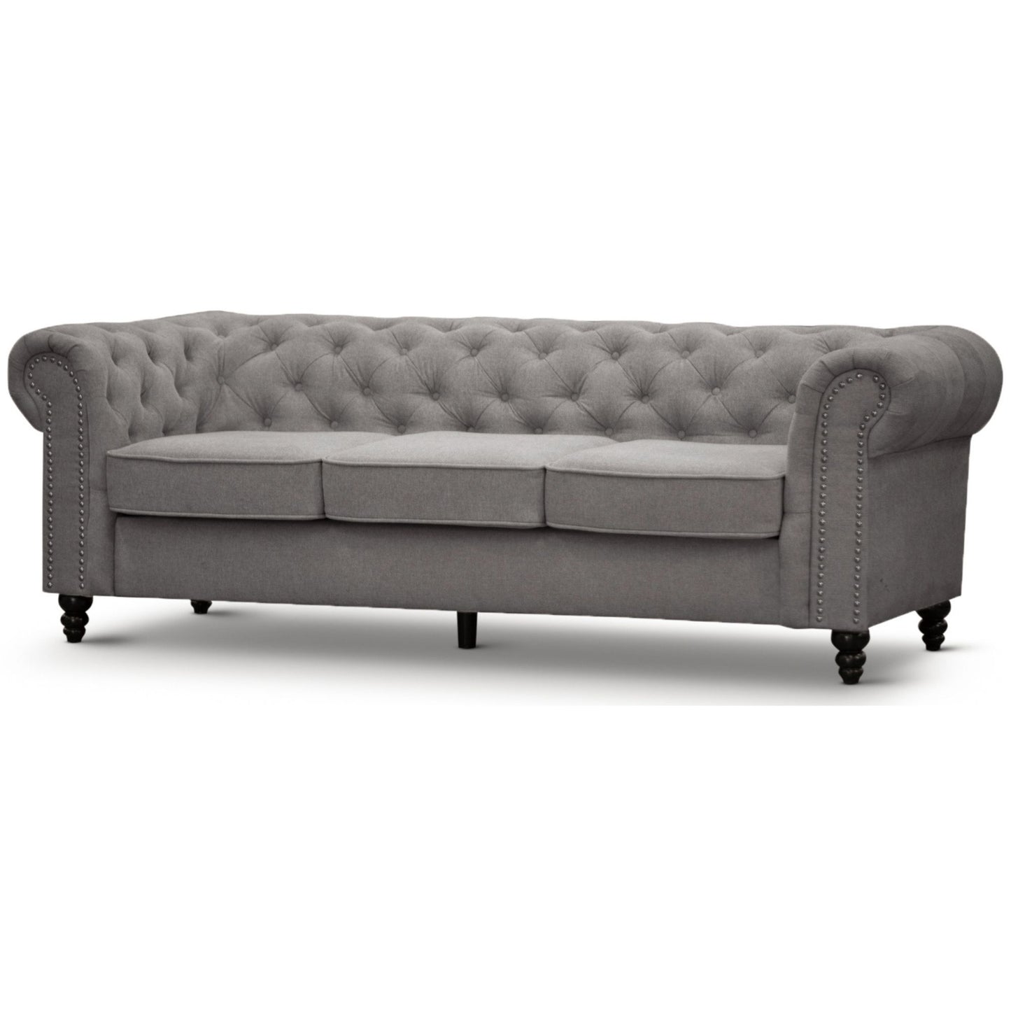 Mellowly 3 Seater Sofa Fabric Uplholstered Chesterfield Lounge Couch - Grey - Cosy Abode