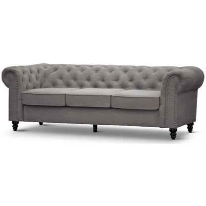 Mellowly 3 Seater Sofa Fabric Uplholstered Chesterfield Lounge Couch - Grey - Cosy Abode