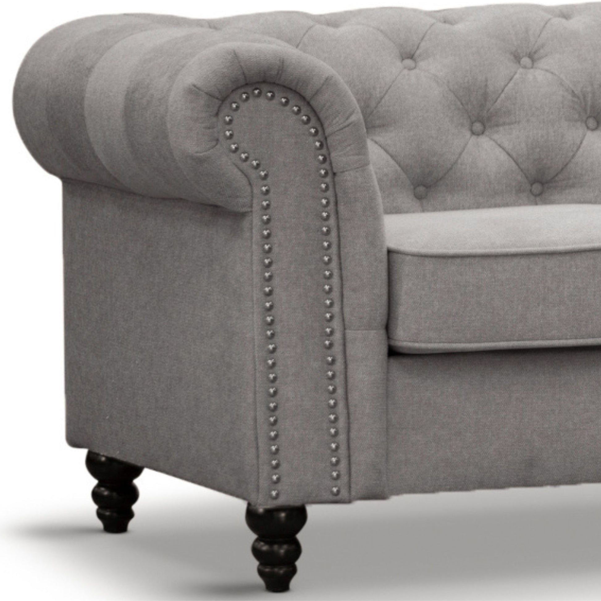 Mellowly 3 Seater Sofa Fabric Uplholstered Chesterfield Lounge Couch - Grey - Cosy Abode