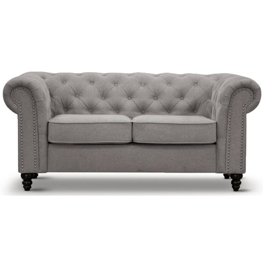 Mellowly 2 Seater Sofa Fabric Uplholstered Chesterfield Lounge Couch - Grey - Cosy Abode