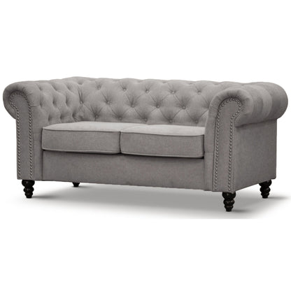 Mellowly 2 Seater Sofa Fabric Uplholstered Chesterfield Lounge Couch - Grey - Cosy Abode