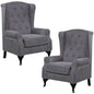 Mellowly Set of 2 Wing Back Chair Sofa Fabric Chesterfield Armchair  - Grey - Cosy Abode