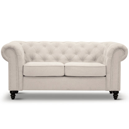 Mellowly 3 + 2 Seater Sofa Fabric Uplholstered Chesterfield Lounge Couch - Beige - Cosy Abode