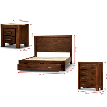 Comfortis 4pc Queen Bed Frame Suite Bedside Tallboy Furniture Package - Walnut - Cosy Abode